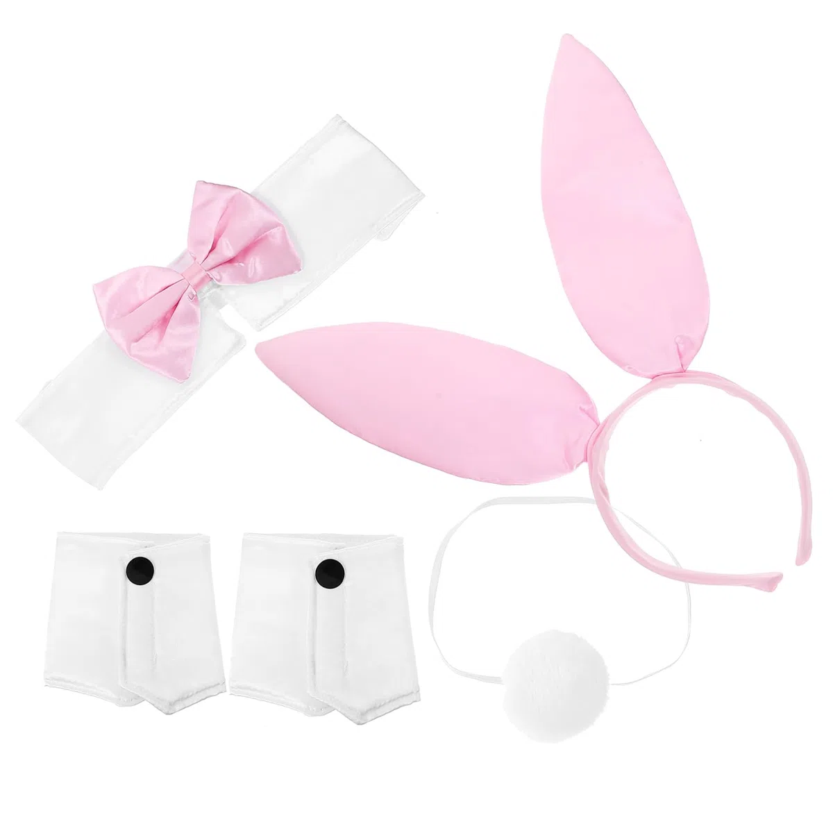 Healvian 5 Ensembles Costume Cosplay avec Oreilles de Lapin et Accessoires Photo Bandeau Décoratif avec Queue de Lapin et Collier Parfait pour Halloween et Fêtes