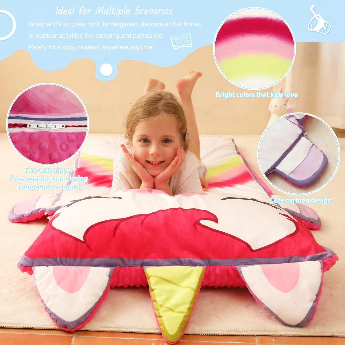 Tapis de Couchage pour Enfant - Pliable et Portable - pour garçons et Filles - pour la Maternelle, Les Voyages, Le Camping