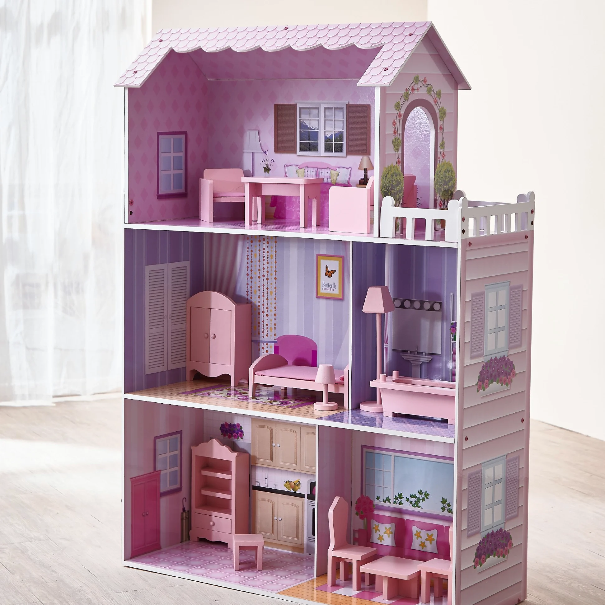 Olivia's Little World Giant Doll House, grande maison de poupée en bois avec mobilier et accessoires, maison de poupées de 3 étages pour enfants, maison de poupées pour des poupées de 12 ", 3 ans +