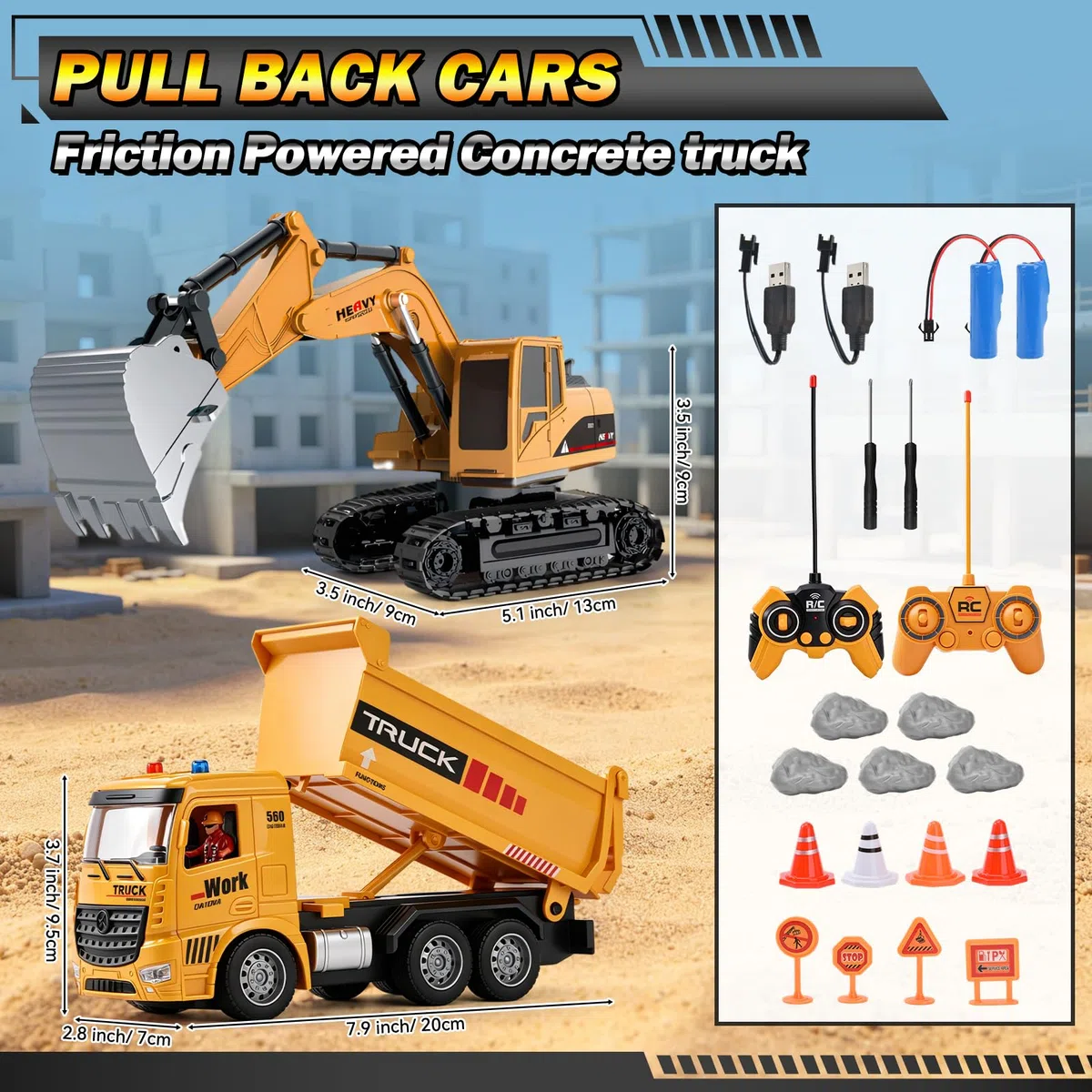 Camion-Benne Télécommandé,Véhicule de Construction RC avec Pelleteuse TélécommandéJouet Construction avec Lumières et Sons,Cadeau de Noël et d'anniversaire pour Garçon de 3 4 5 6 7 8 Ans (A)
