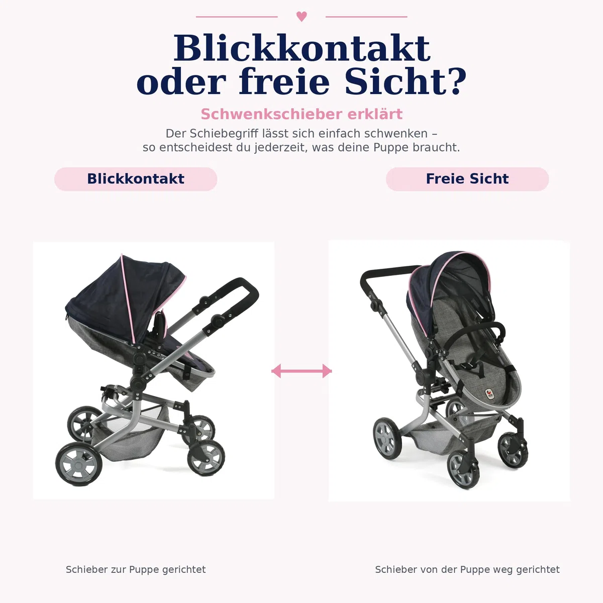 Bayer Chic 2000 Poussette poupée Mika 2 en 1 Pliable et réglable | Poussette poupée 2 en 1 pliable avec poignée réglable (47-80 cm), pour poupées jusqu'à 52 cm.