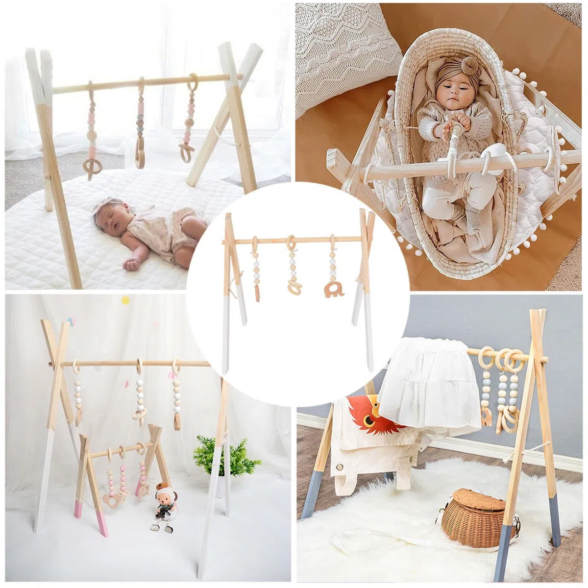 Portique D'Éveil Bébé Bois Portique D’Activité De Bébé En Bois, Exercice De Coordination & Design Scientifique Et Pliable