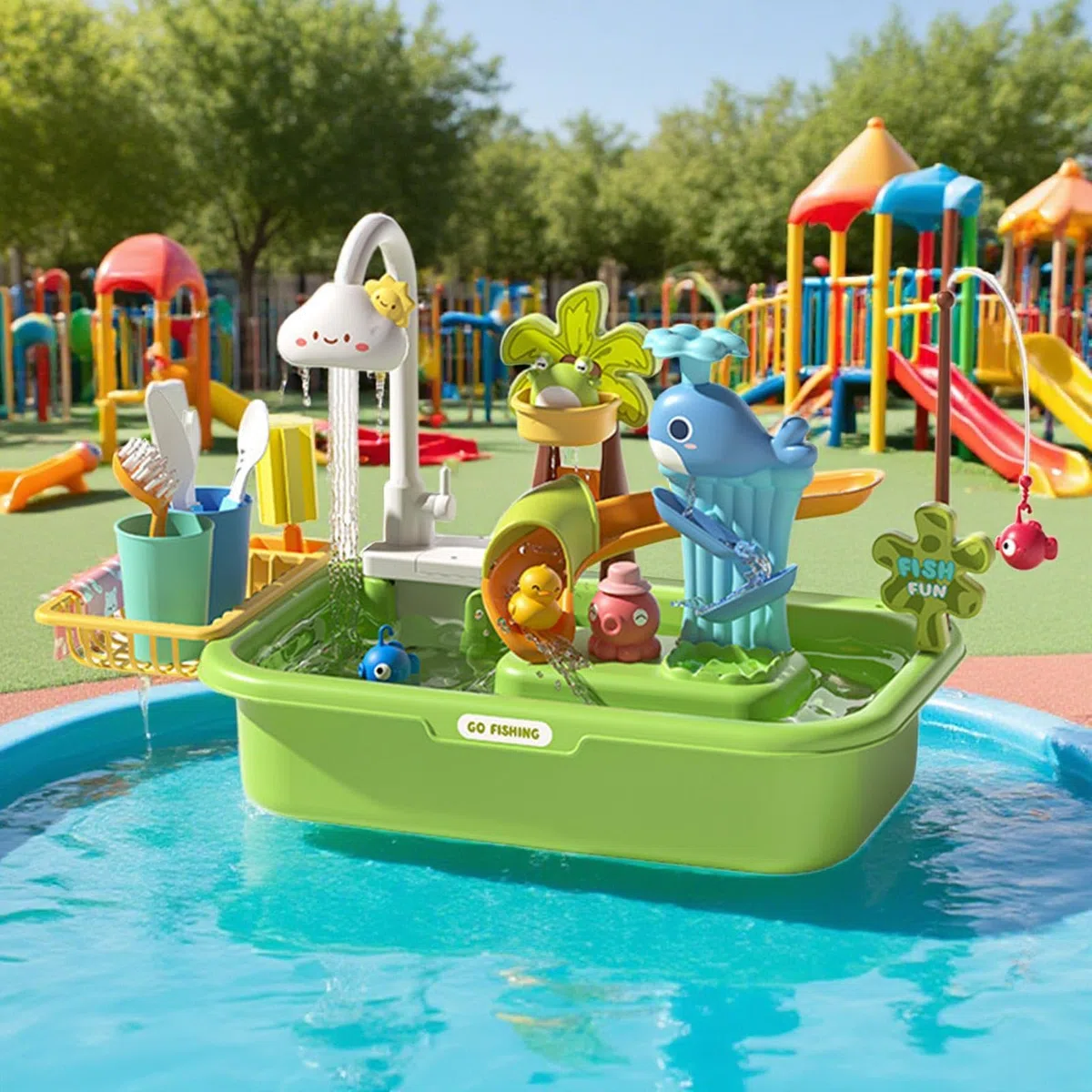 Générique Table de Jeux d'eau Table de Sable et d'eau pour | Jouet Éducatif Interactif avec Pompe pour Plage Extérieur Développe Coordination Main-Œil Jardin Maison