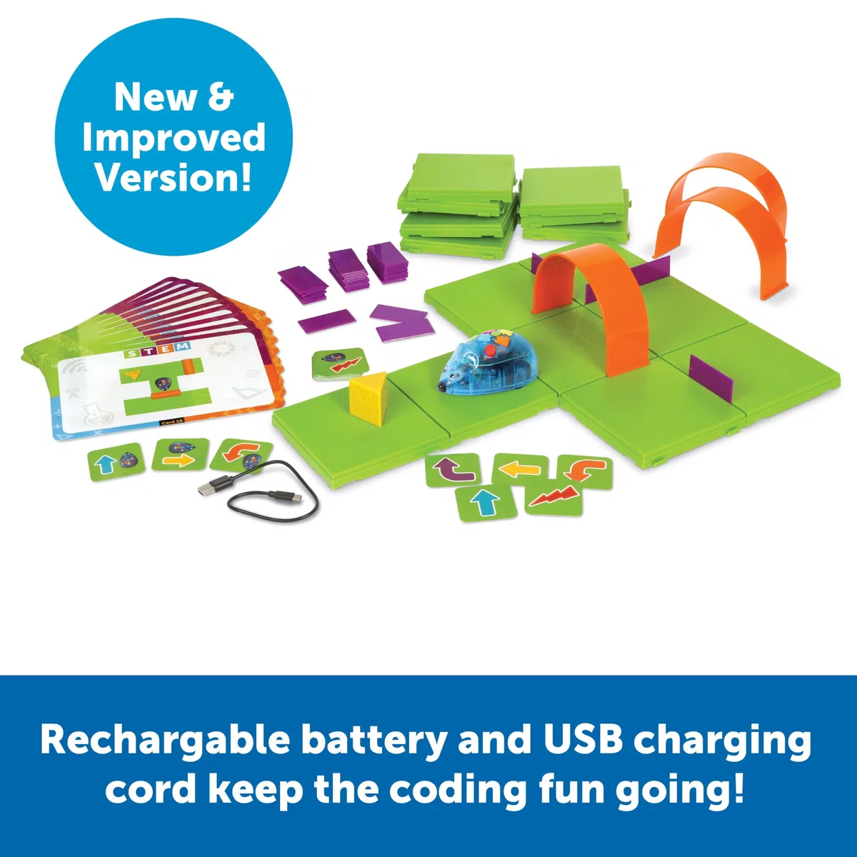Learning Resources Souris Robot Rechargeable Code & Go – Jeu de Codage Éducatif STEM – 55 Pièces – Dès 4 Ans – Labyrinthe + Cartes de Programmation