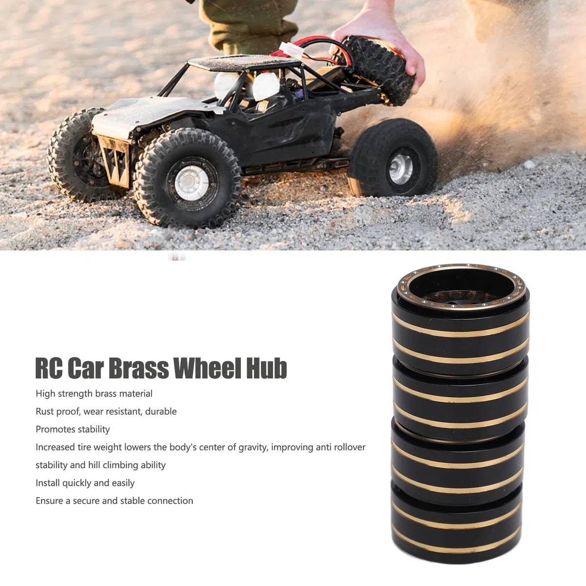 Alomejor Jeu de Jantes Beadlock en Laiton 1,2 Pouces pour Voiture SCX24 FMS24 RC Couleur Noire et Matériau Haute Résistance Moyeu de Roue pour Voiture SCX24 FMS24 1/24 RC