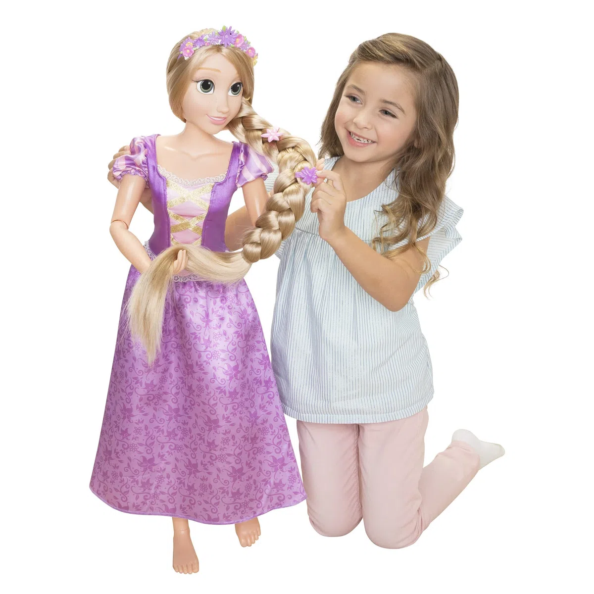 Disney Princesses - Grande Poupée Articulée Raiponce avec Accessoires - 80 Cm - Tresse Soyeuse - Licence Officielle - Posable - Accessoire coiffures Inclus - Cadeau Poupée Enfant - 3 Ans +