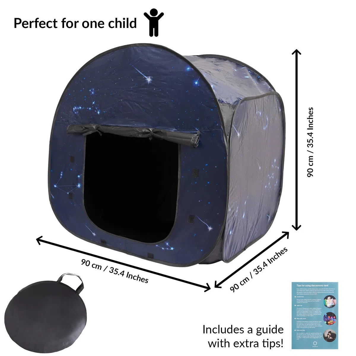 Tente Sensorielle | Coin Calme Enfants Jeux Et Détente | Thème Etoiles - Aide avec Autisme, TIS, Anxiété| Tente Sensorielle Occultante pour Enfants Autistes - Petite | Sensory Tent Star (90cm)