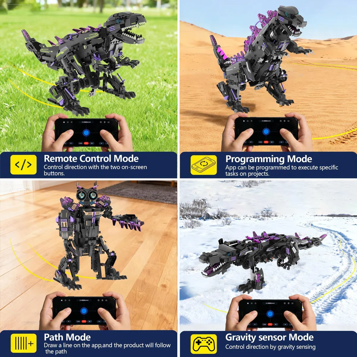 Kit De Construction Robot Dinosaure Avec Télécommandé, Kit De Blocs Jouet Robot Dinosaure Transformable 5-En-1 STEM Programmable Et APP, Pour Enfants 8 Ans+, Modèles Tricératops Et Ptérosaure