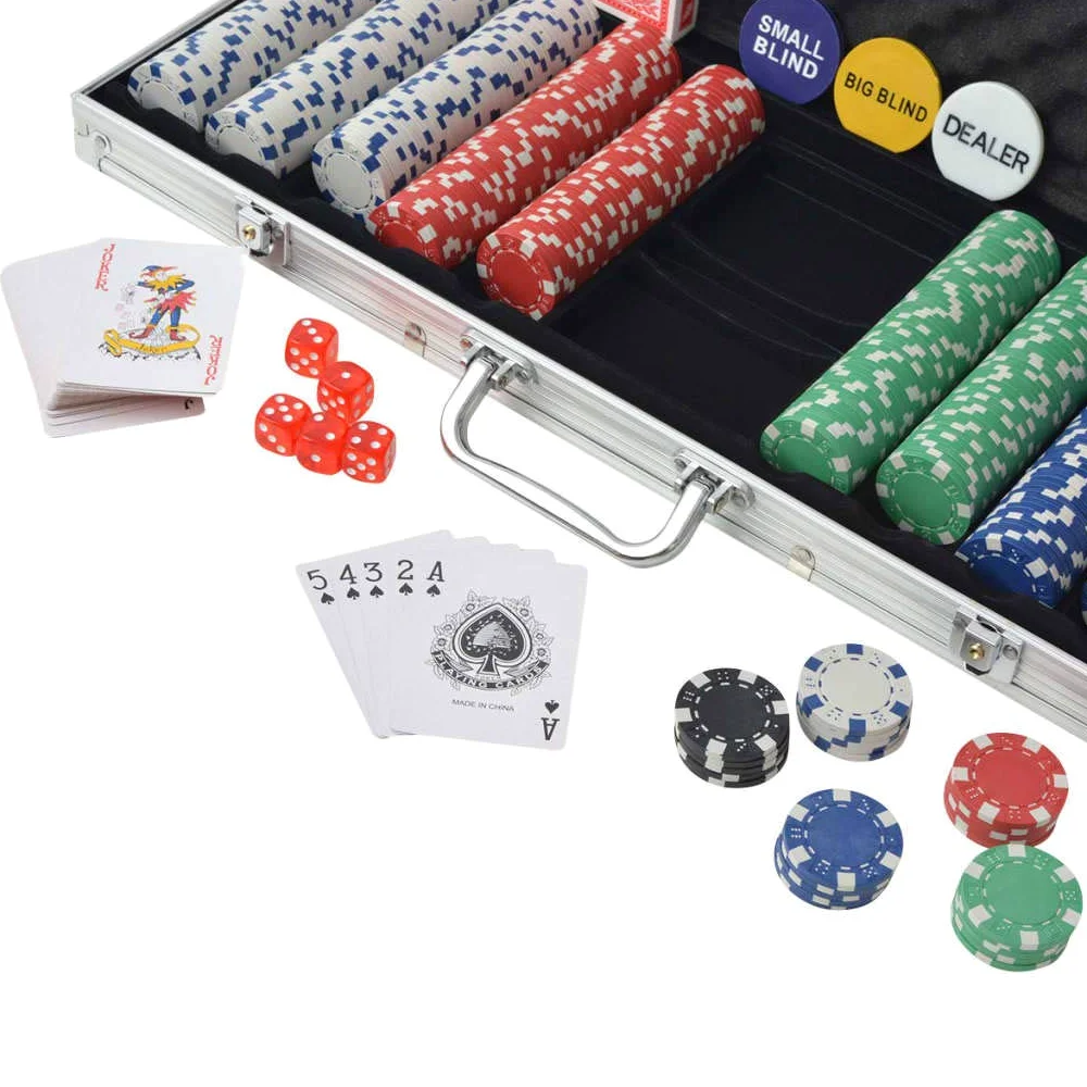 Jeu de Poker avec 500 jetons en Aluminium Coffret malette élégant pour soirées Casino Maison Voyage Set Complet avec Cartes Boutons dé