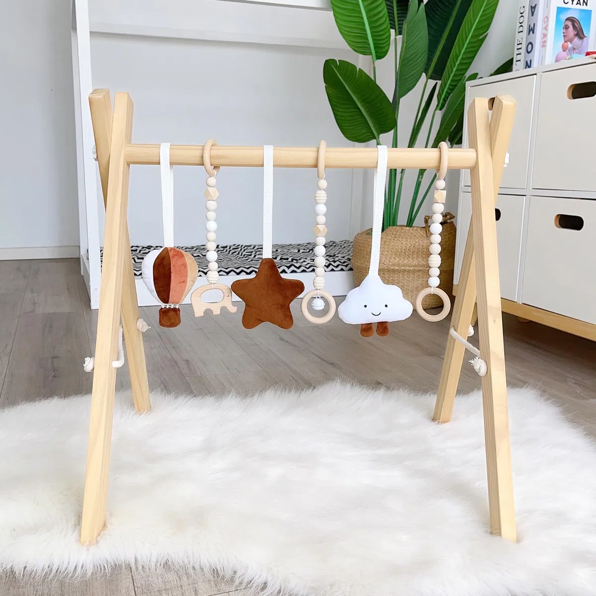Caudblor Trapeze Jouet en bois pour bébé Puzzle Gym avec pendentif Jouet de gymnastique actif pour chambre de bébé Décoration de chambre d'enfant