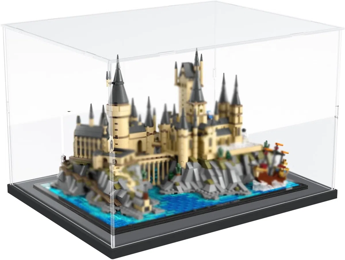 DuvinDD Vitrine en acrylique pour Lego Himeji Castle 21060 et Poudlard Castle 76419, Planets Lego 42179 - 40 x 30 x 25 cm - Boîte de protection contre la poussière transparente avec socle noir