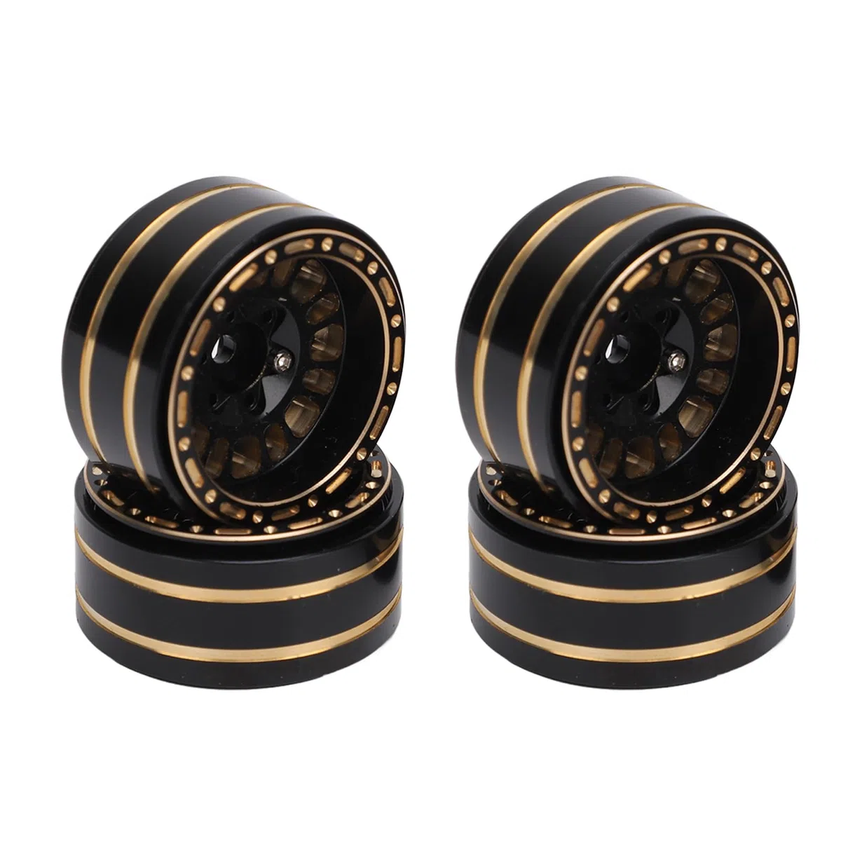 Alomejor Jeu de Jantes Beadlock en Laiton 1,2 Pouces pour Voiture SCX24 FMS24 RC Couleur Noire et Matériau Haute Résistance Moyeu de Roue pour Voiture SCX24 FMS24 1/24 RC