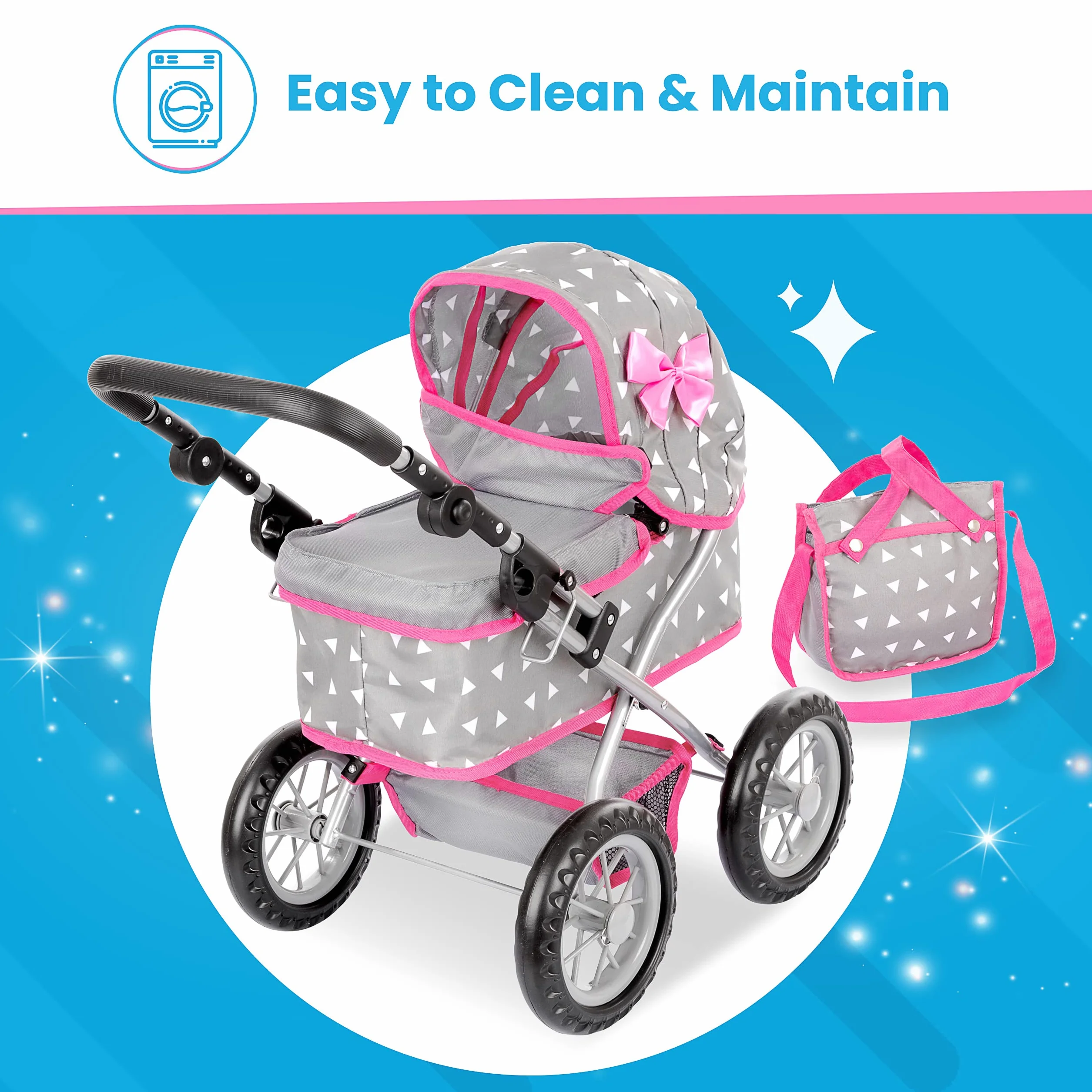 Kinderplay Poussette Poupee, Poussette Jouet - Poussette Landeau Bebe pour Poupée, Gondola, Poignée Hauteur Entre 33 et 63 cm, Ce Landau Est Plus Facile à Pousser pour Les Enfants (KP0261S)