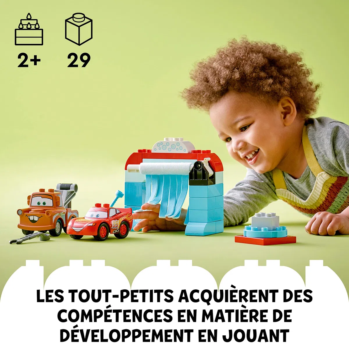 LEGO Duplo Disney et Pixar La Station de Lavage avec Flash McQueen et Martin - Jouet Eveil 2 Ans de Maquettes à Construire de 2 Voitures pour Garçons et Filles - Idée Cadeau Anniversaire 10996