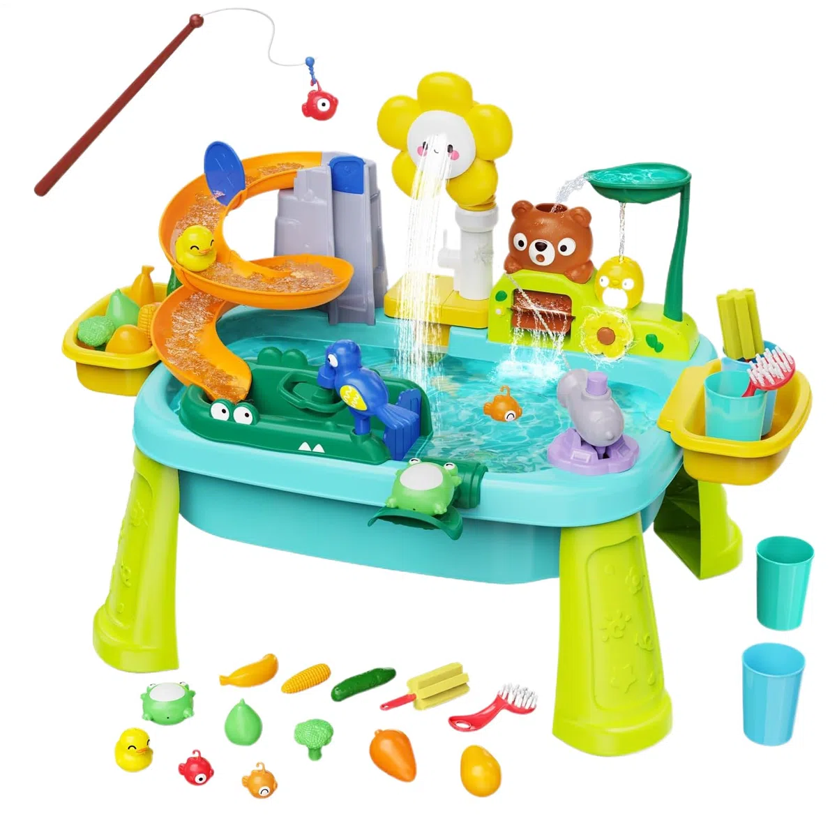Générique Table d'eau pour Bébé,Table De Sable Et Eau pour avec Pompe Électrique - Jeu Éducatif de Pêche Sensoriel 3-8 Ans Maison Jardin Voyage Piscine