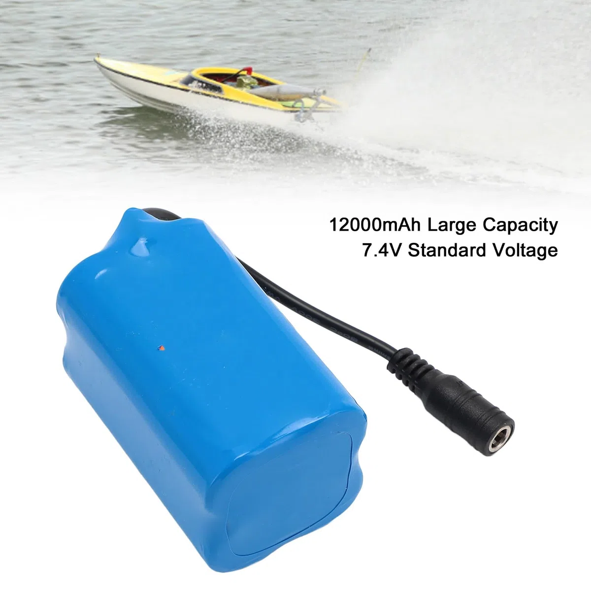 Luocute Batterie de Bateau Gigogne RC, Batterie au Lithium Rechargeable 7,4 V 12 000 MAh avec Charge équilibrée, pour Bateau-appât de Pêche et Télécommande