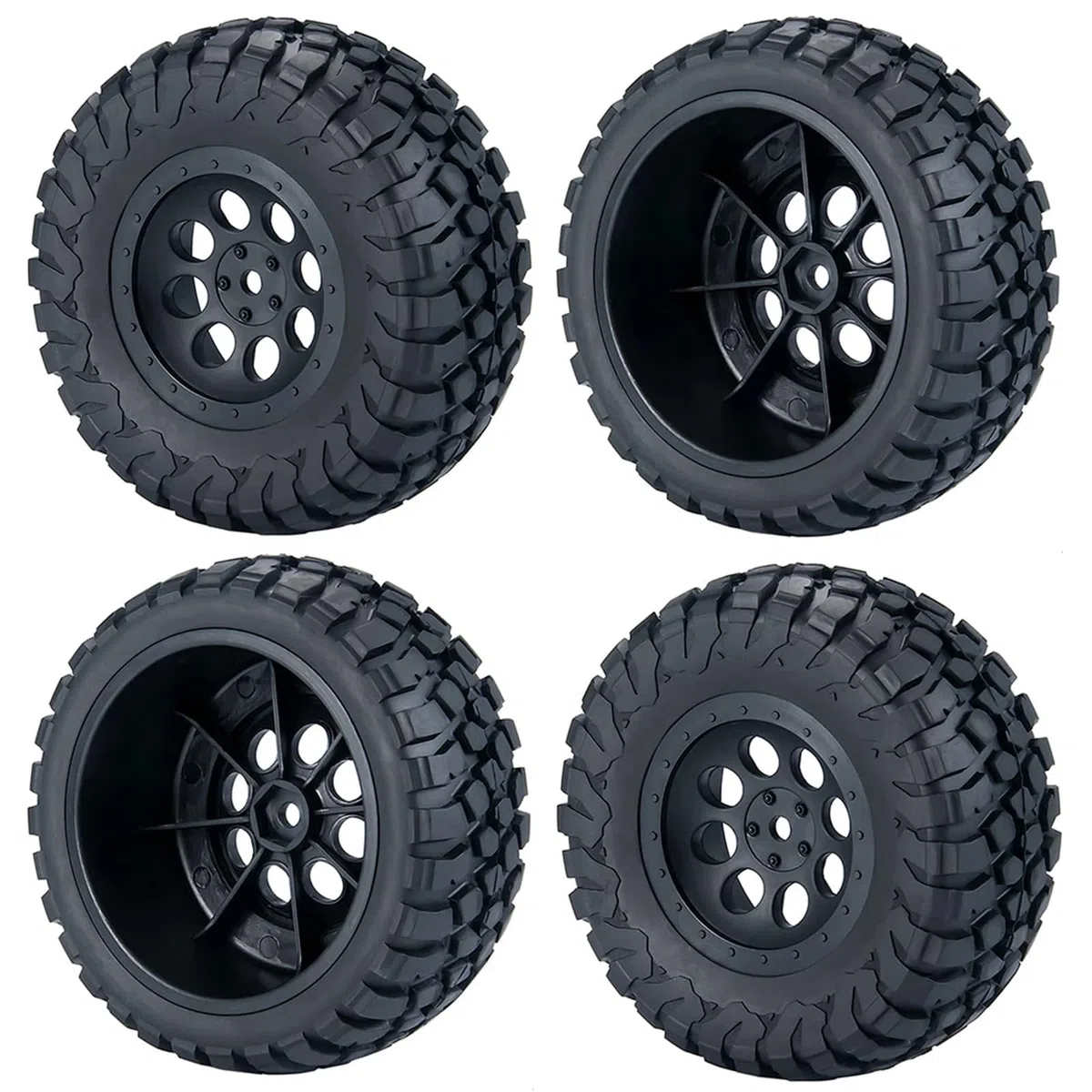 RC Pneus Jante Compatible avec Slash pour VKAR 10SC 1/10 RC, Pièces De Mise À Niveau De Voiture De Course Courte, 4 Pièces, Pneus en Caoutchouc 110x47mm, Jeu De Jantes en Plastique