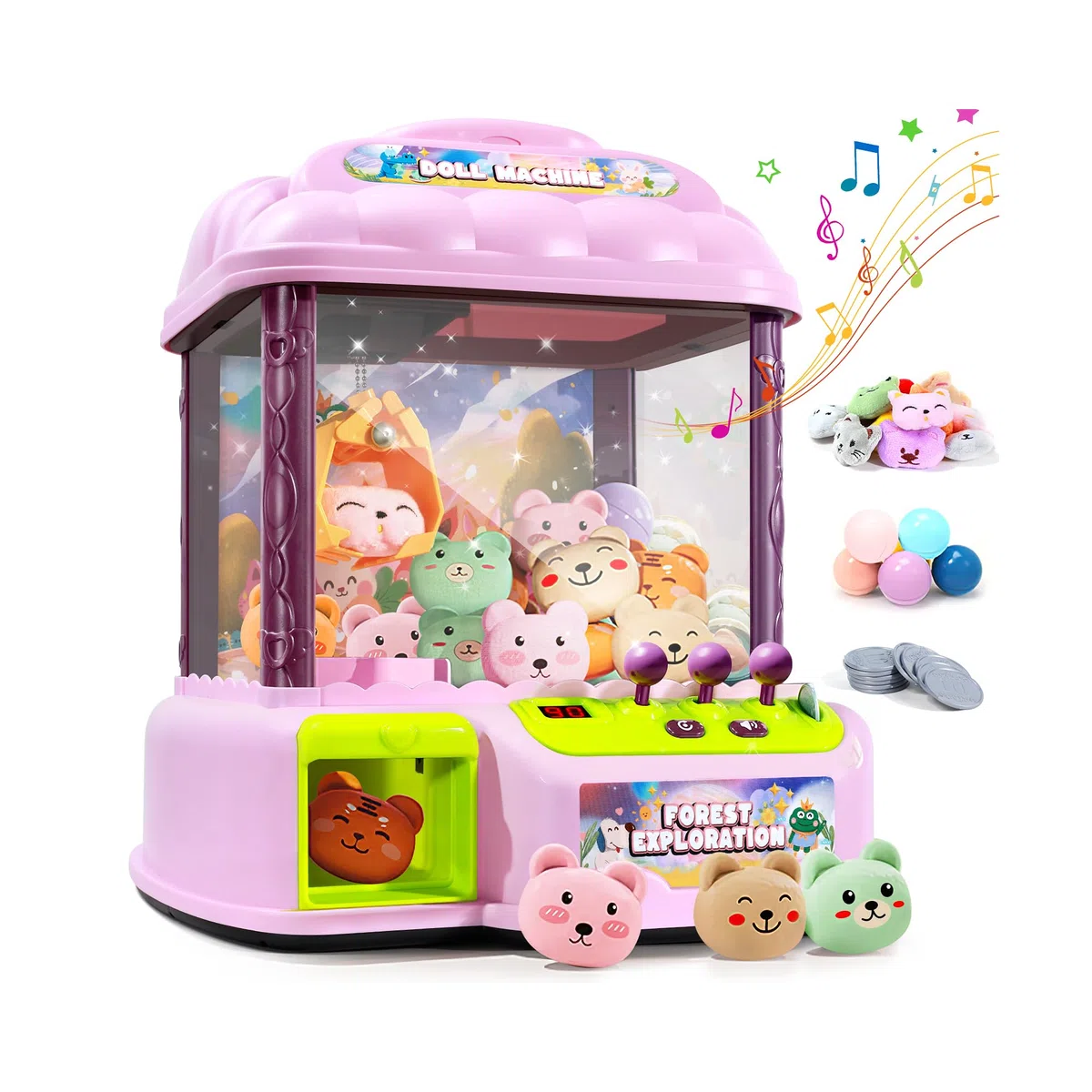 Grande Machine à Pince,30 Jouets,24 Jetons de Jeu et 20 Œufs Surprises | Machines à Pinces pour Enfants, Console de Jeux D'arcade Électronique avec Son Réglable, Cadeau D'anniversaire pour Enfants