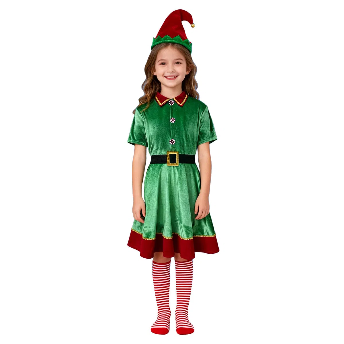 Generisch Costume de Père Noël pour fille : robe, bonnet, chaussettes plus - parfait pour le cosplay, les fêtes de famille.