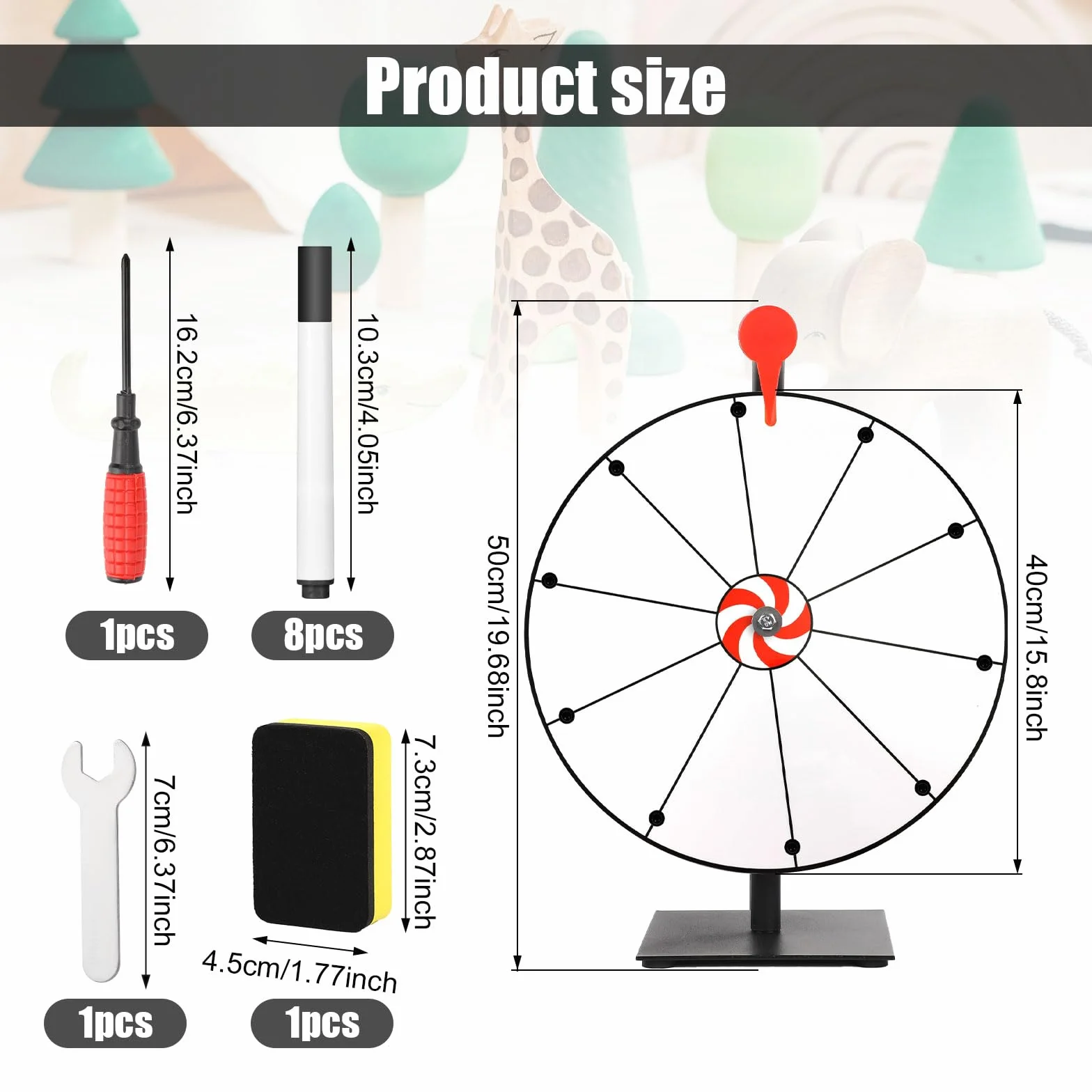 Kit de Roue de Récompense de 40cm, 10 Emplacements Base Robuste Roue de Tombola avec Support Roulette de Table pour Carnaval Salon Commercial Jeux Win Fortune (Blanc)