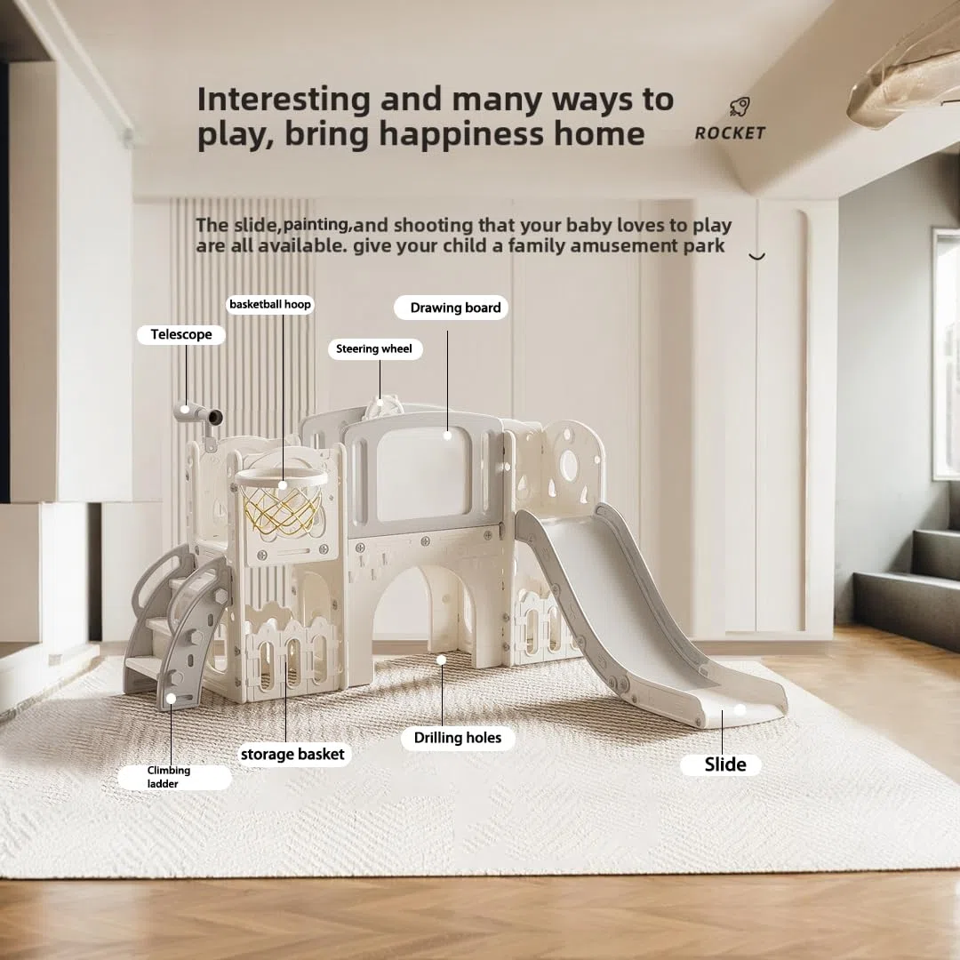Magic ZC Bébé Toboggan et Auto Portante Toboggan Tout Petit grimpeur bébé Aire de Jeux Ensemble intérieur Ministre des Affaires étrangères Toboggans (XST-Grey White)