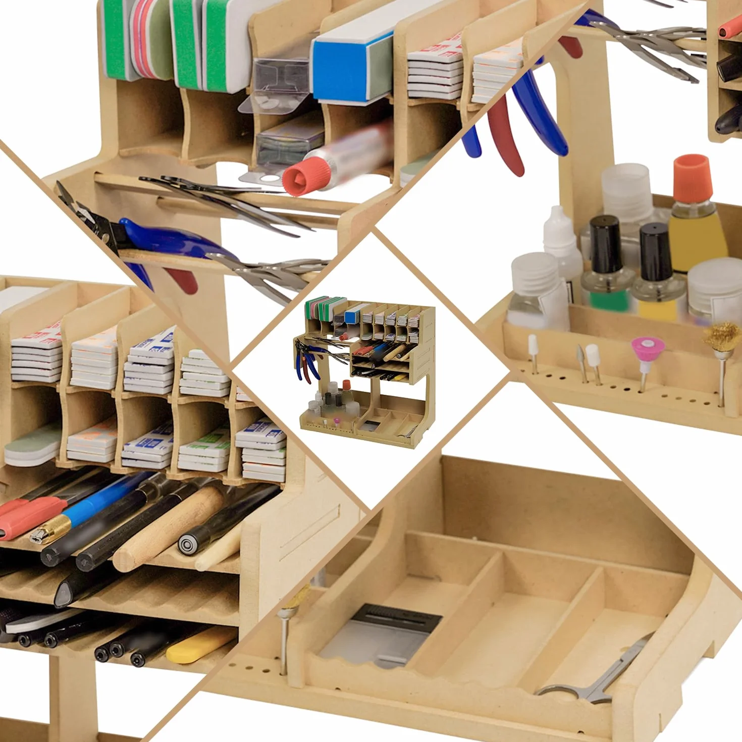Rack d'organisation pour kit de modélisme en bois avec matériau MDF, support de peinture, support de tournevis/pinceau, pour peintures et outils Tamiya, GK1
