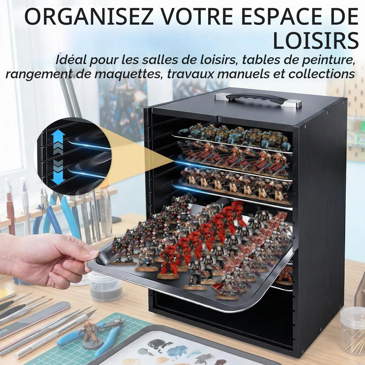 Mallette de transport miniature pour objets de collection, miniatures en bois - Mallette de rangement et de vitrine pour figurines et figurines d'action - Mallette de transport et d'affichage portable