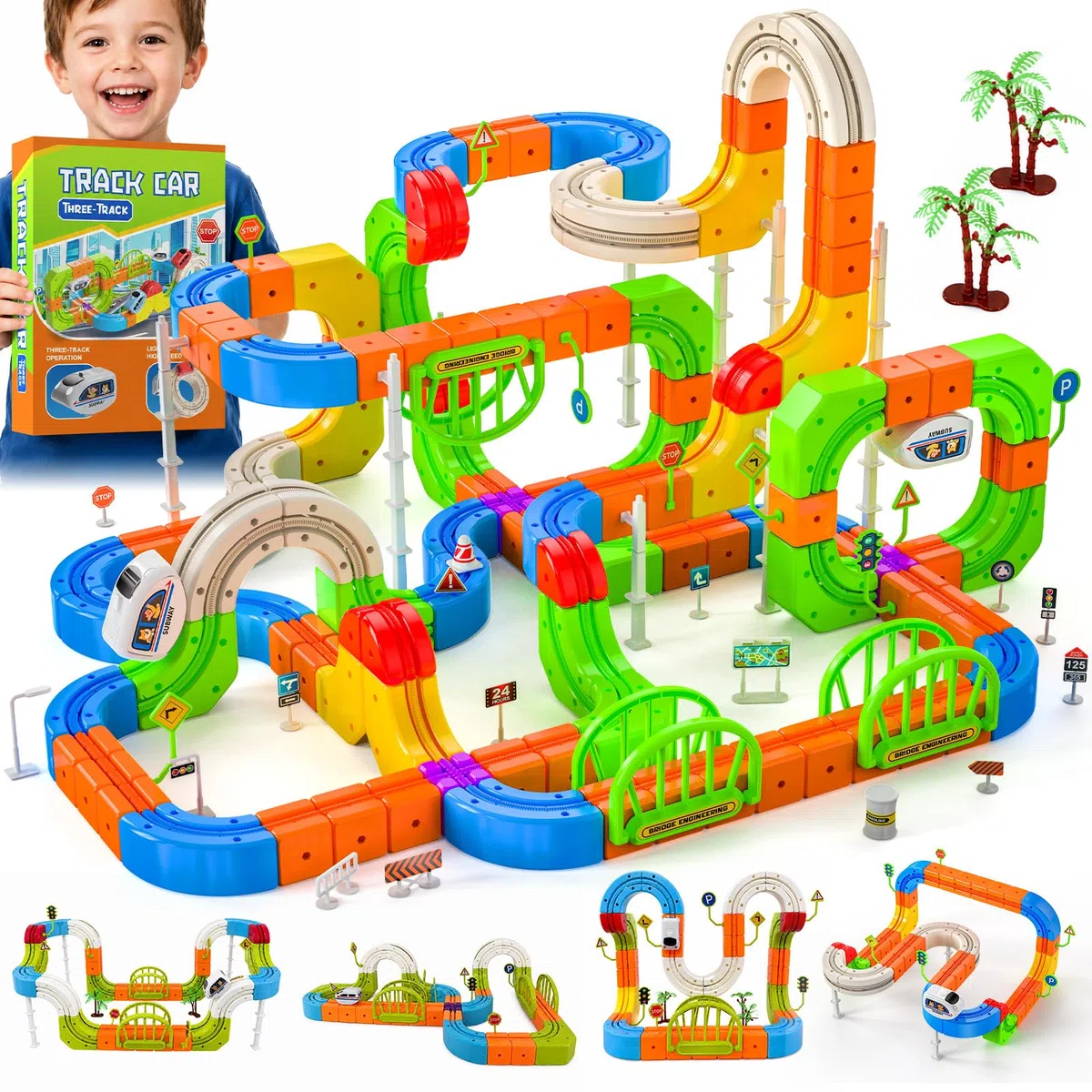 Circuit de Train électrique à Cubes de 145 pièces, Circuit de Train à gravité 3D à Construire soi-même, Jouet éducatif STEM, idée de Cadeau créative pour Les Enfants de 3 à 8 Ans