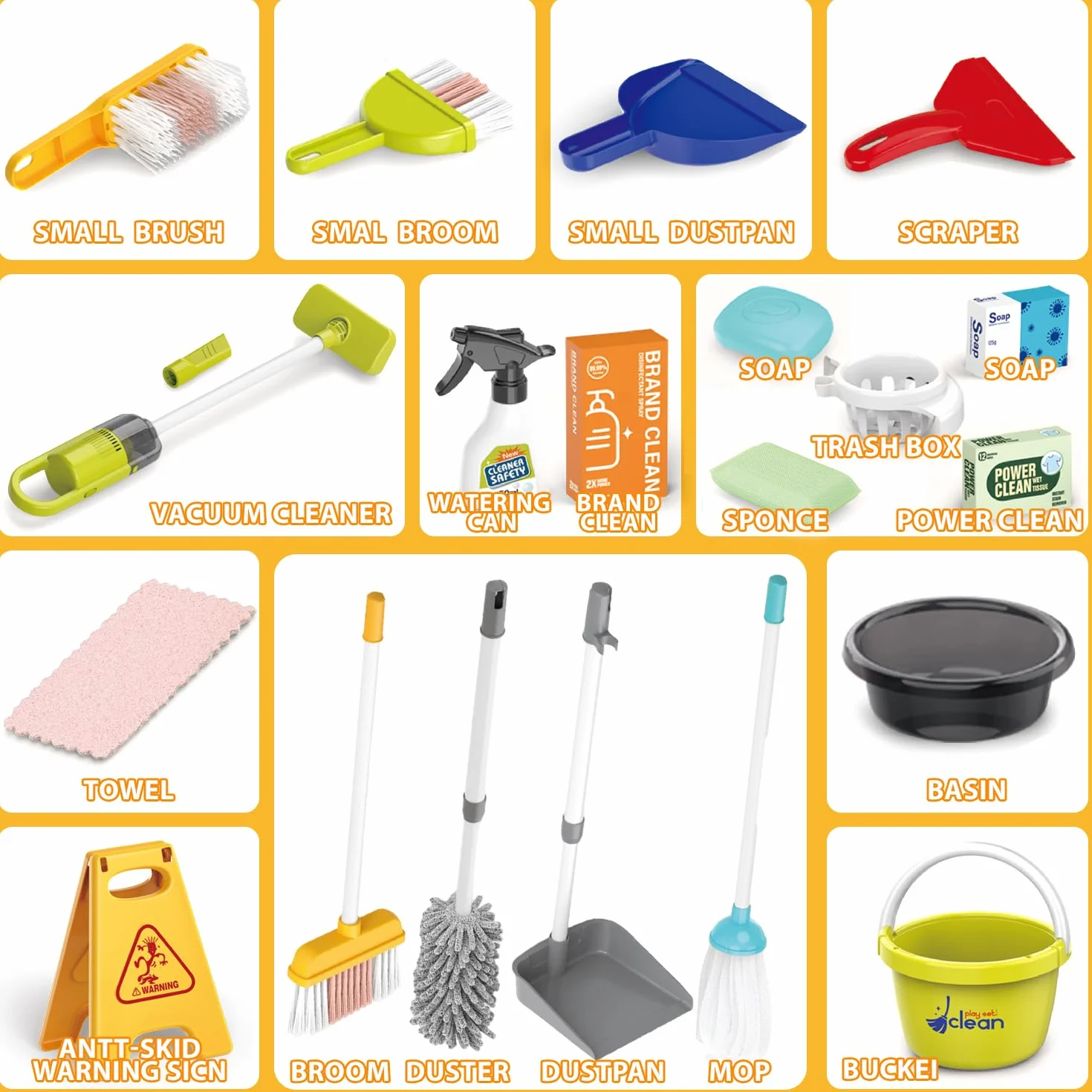 Trousse de Nettoyage pour Enfants, Chariot Menage Enfant, Aspirateur Enfant Jouet, pour Les Tout Petits avec Balai Vadrouille Plumeau Pelle Brosses Chiffon,Jouets De Nettoyage Cadeau (Rouge)