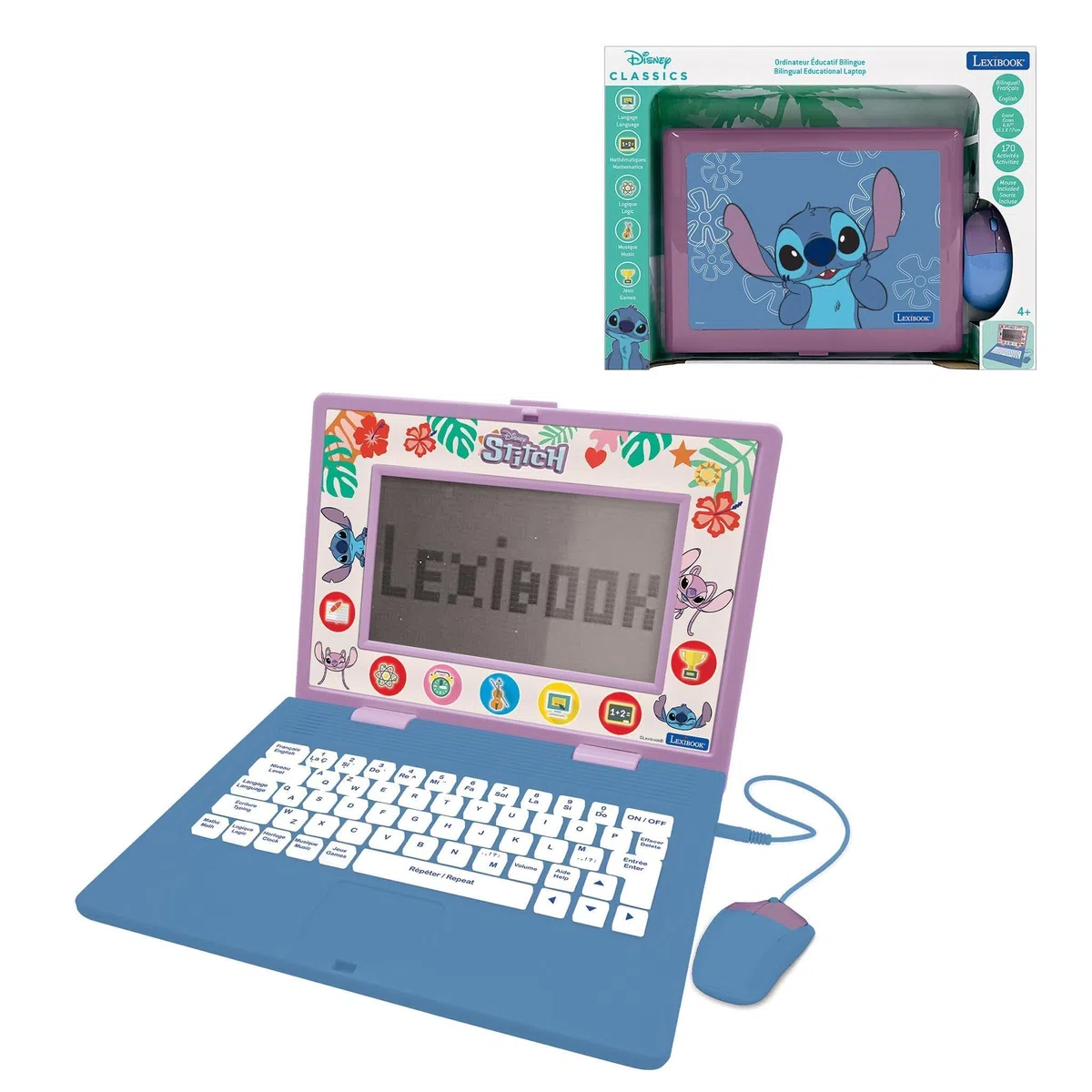 Lexibook, Disney Stitch Ordinateur Éducatif Enfant, JC599Di1LXB | Anglais/Français, 170 activités, Grand écran, Jeux éducatifs et musique