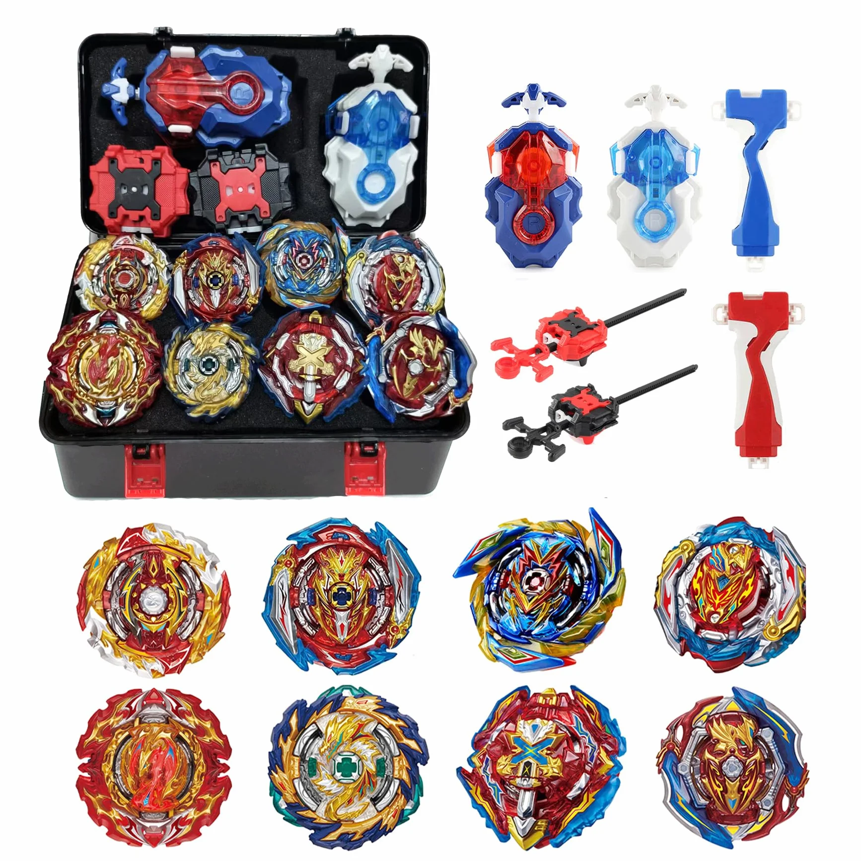 8 in 1 Toupie Gyros Turbo Set, 4D Combat Gyros Battle with Launcher Gyros, INCL 4 Pieces Gyros Launcher Set, AA