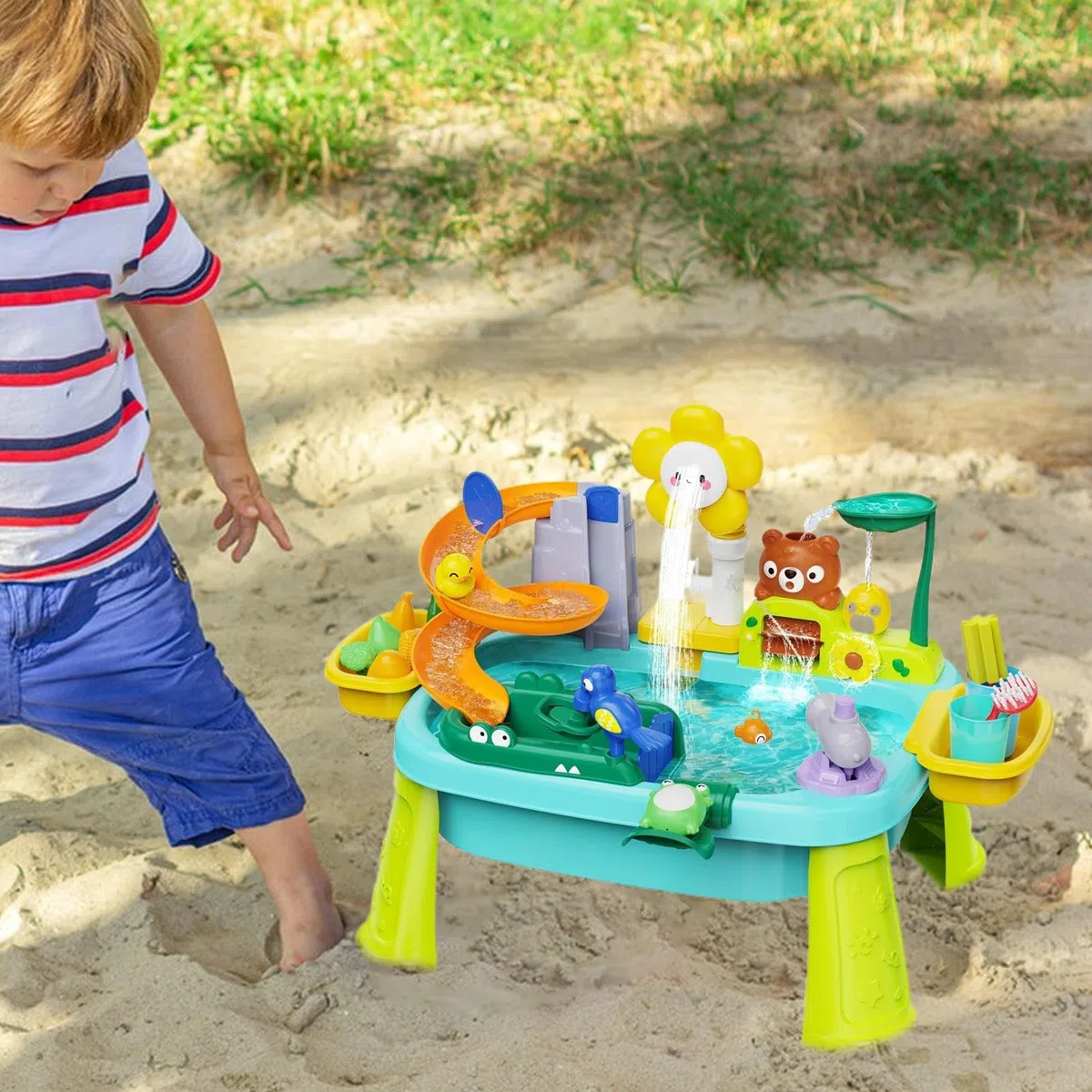 Générique Table d'eau pour Bébé,Table De Sable Et Eau pour avec Pompe Électrique - Jeu Éducatif de Pêche Sensoriel 3-8 Ans Maison Jardin Voyage Piscine