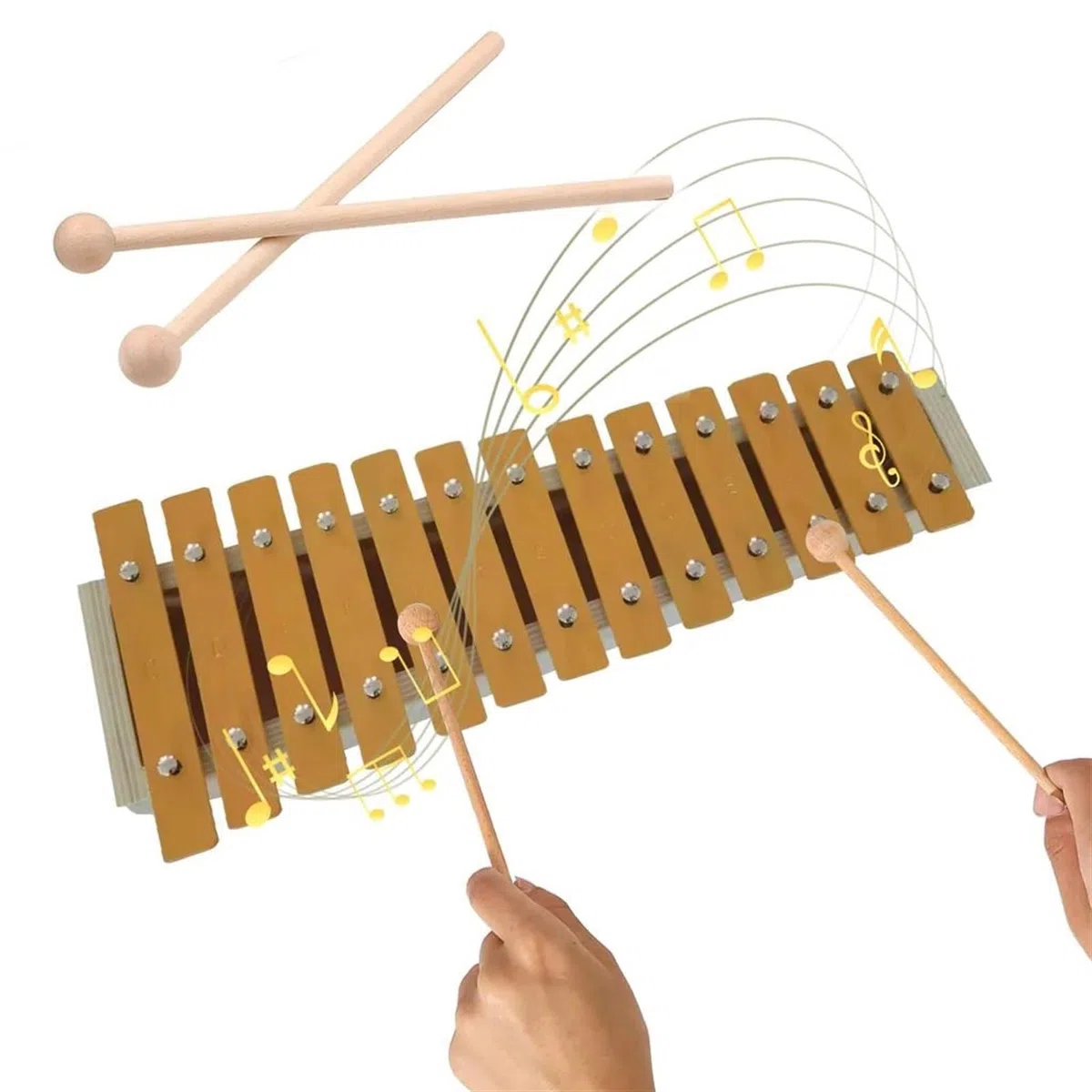 Instrument De Musique Xylophone En Bois Glockenspiel Classique 13 Notes Couleur Bois Xylophone Touches Métalliques Percussion Cadeau Pour Débutants