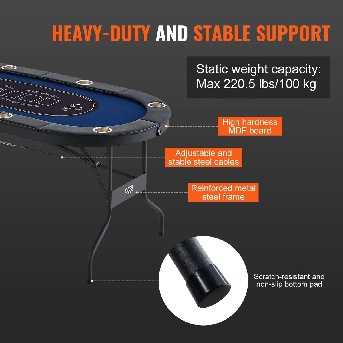 VEVOR Table de Poker Pliable 183 cm pour 8 Joueurs Table de Casino Blackjack Texas Holdem avec Rails Rembourrés et Porte-Gobelets en Acier Inoxydable Table de Jeu de Cartes Jeu de Société Maison