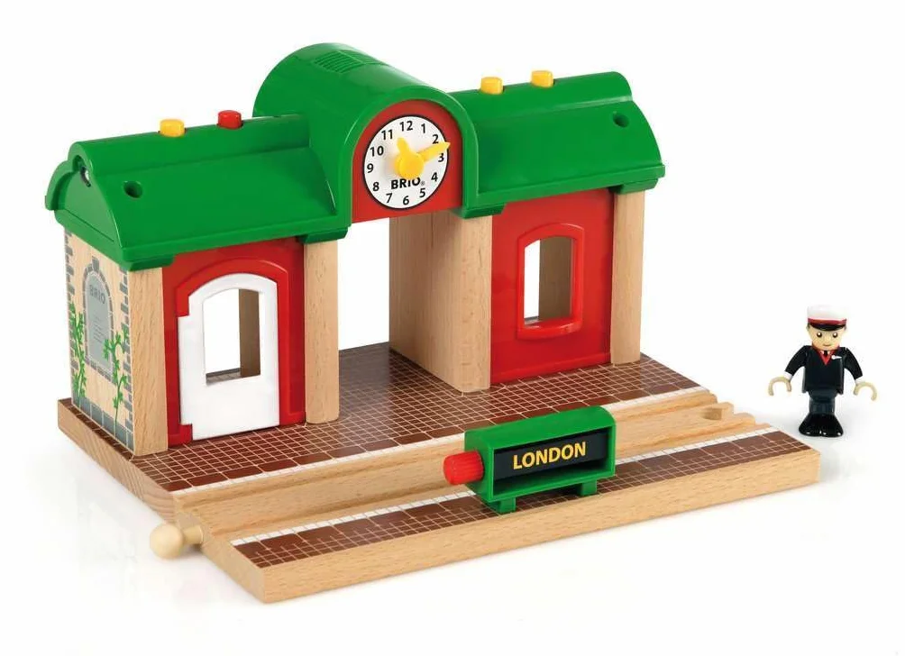 BRIO World - 33578 - Gare Principale à Enregistreur Vocal - Accessoire pour Circuit de Train en Bois - Fonction Son et lumière - Jouet Mixte à partir de 3 Ans