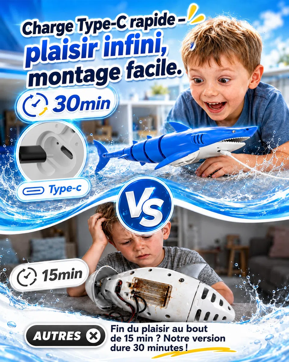 KOKODI Requin Robot télécommandé Lumineux pour Enfants dès 3 Ans – Jouet Aquatique étanche pour Piscine et Bain d'été, télécommande imperméable, Cadeau d'anniversaire Mixte garçon Fille