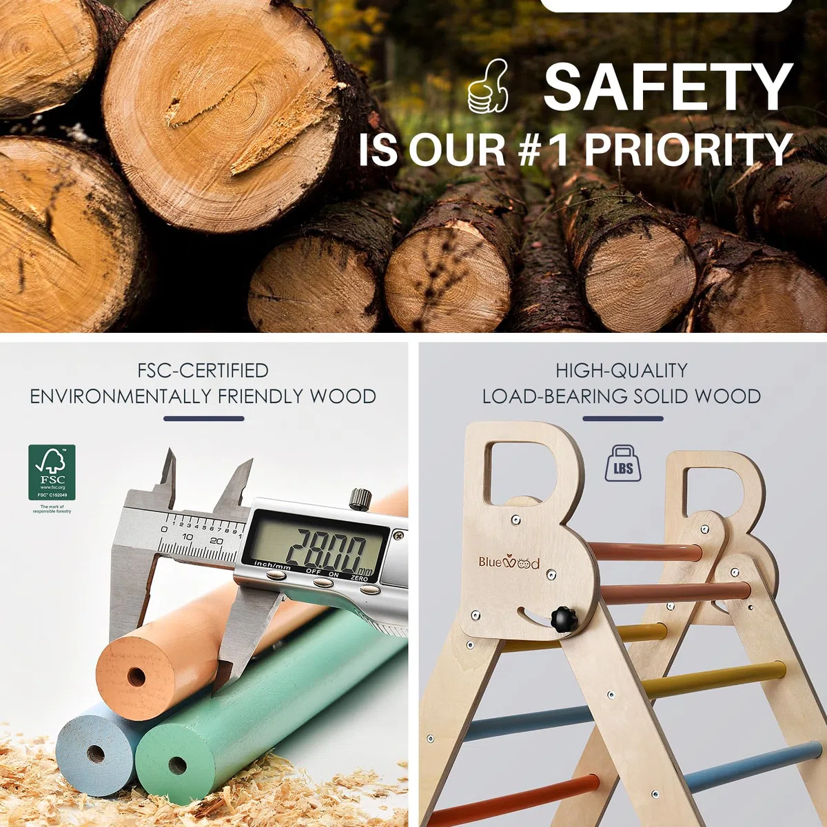 BlueWood 7 en 1 Triangle d'escalade Montessori Enfants, Arc d'escalade Montessori en Bois Hêtre avec Toboggan & Échelle, Charge 50KG, pour Tout-Petits Bébé 1 Ans+(Arc-en-Ciel)