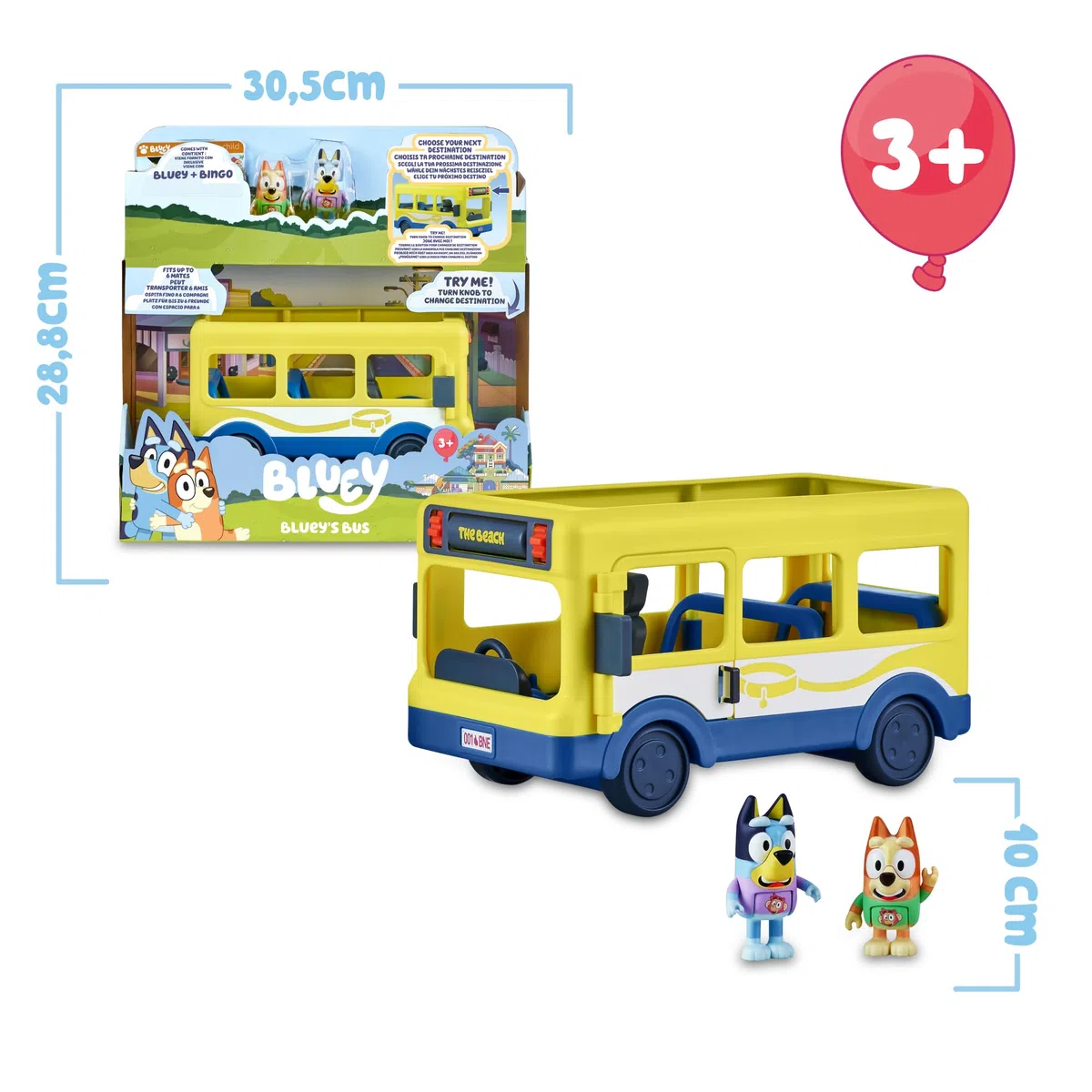 Bluey - School Bus, Bus pour Le Cole 2 Chiffres avec Bingo Personnages de la série de Dessins inantil, Affiche avec Destination de Route rotative, garçons et Filles + 3 Ans, Célèbre (BLY39010)