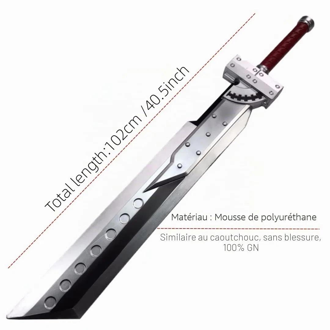 damdos Halloween Cosplay Accessoire Fantasy en Mousse PU, 104 cm Final Fantasy Épée de Cloud Strife Grande Fusion Épée Anniversaire Cadeaux