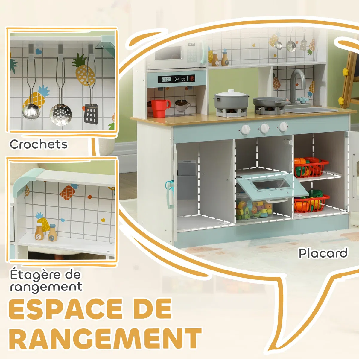 AIYAPLAY Cuisine Enfant Jouet d'imitation Lumières et Sons 3+ Ans Blanc