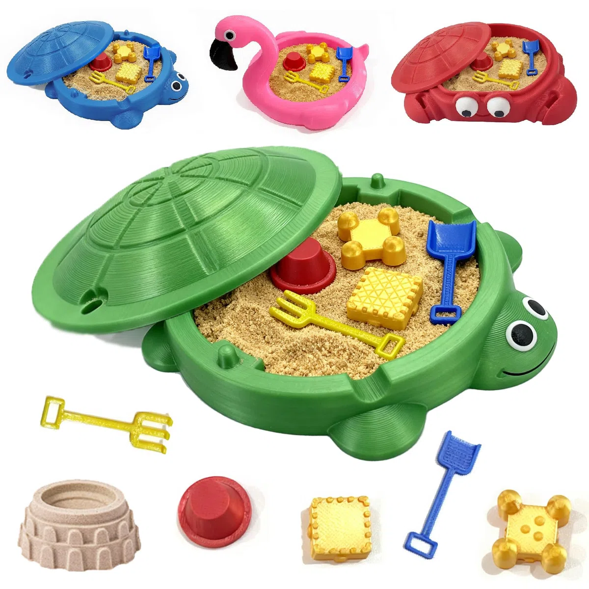 Mini bac à sable tortue pour bureau, bac à sable tortue avec couvercle, mini jardin zen avec moules, mini outils, cadeaux amusants, décoration de maison et de bureau, sable gratuit (vert)