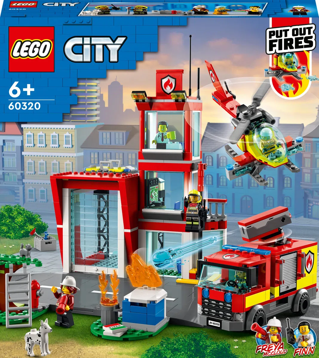 LEGO 60320 City Fire La Caserne des Pompiers, Set avec Garage, Jouet Camion et Hélicoptère pour Les Enfants dès 6 Ans