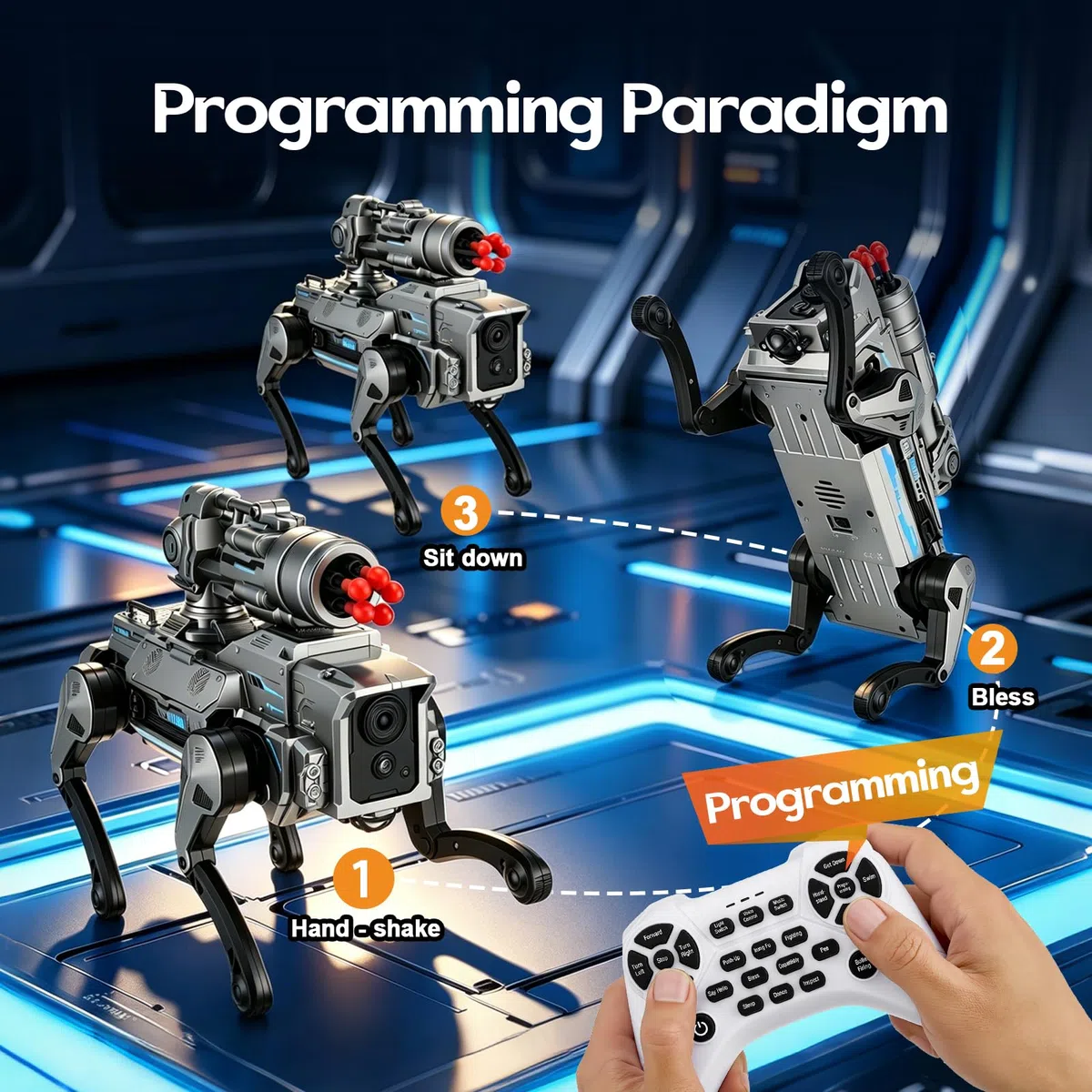 Chien Robot Télécommandé pour Enfants de 3 à 12 Ans, Chien Robot Intelligent avec Lanceur de Munitions Souples, Programmable, Danse, Musique, Interactif, Jouet Garçon Fille