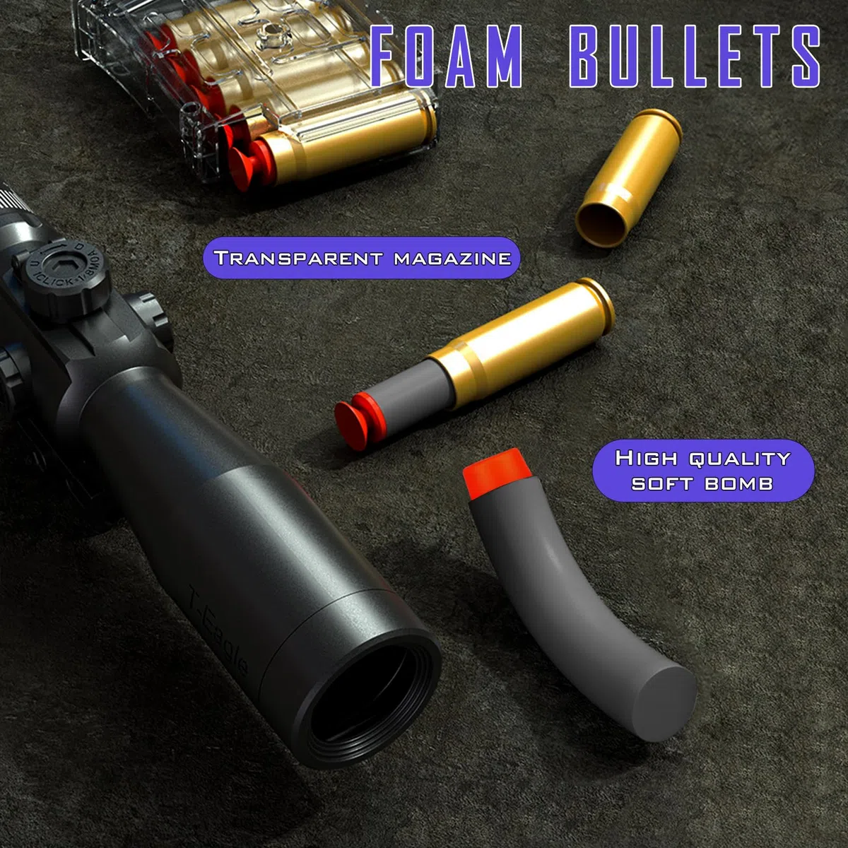 Pistolet Jouet pour Enfants, Pistolet Jouet Electrique avec kit Daccessoires, Mitraillette Enfant Sniper Blaster Gun en Mousse pour