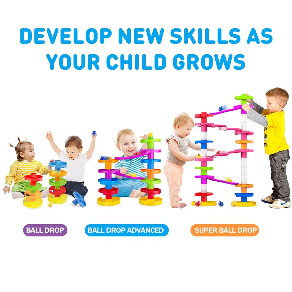 WEofferwhatYOUwant Super Ball Drop – Circuit à Billes Bébé 26 Pièces – Jouet Éducatif Montessori dès 10 Mois – Ramps Spiralées, Ponts Connectables, Billes Rattle – Apprentissage Motricité