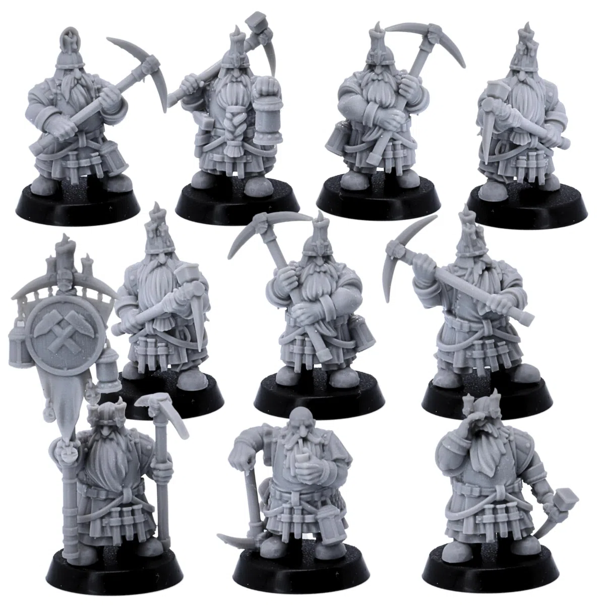 Dwarf Miner Ensemble miniature à l'échelle 32 mm – Figurines fantastiques non peintes pour RPG DnD Fantasy Gaming G Figurines d'unité de l'armée naine