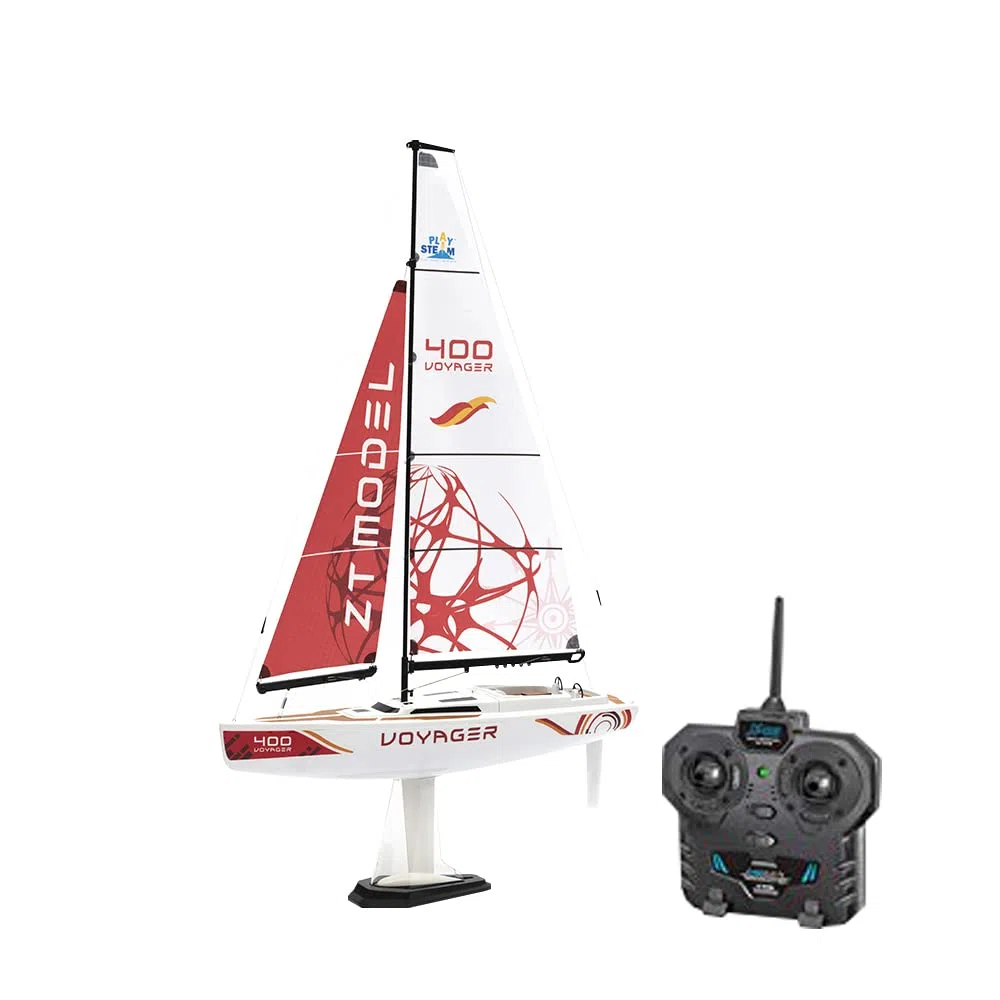 PLAYSTEM Voyager 400 – Voilier RC à énergie éolienne, Rouge – 66 cm
