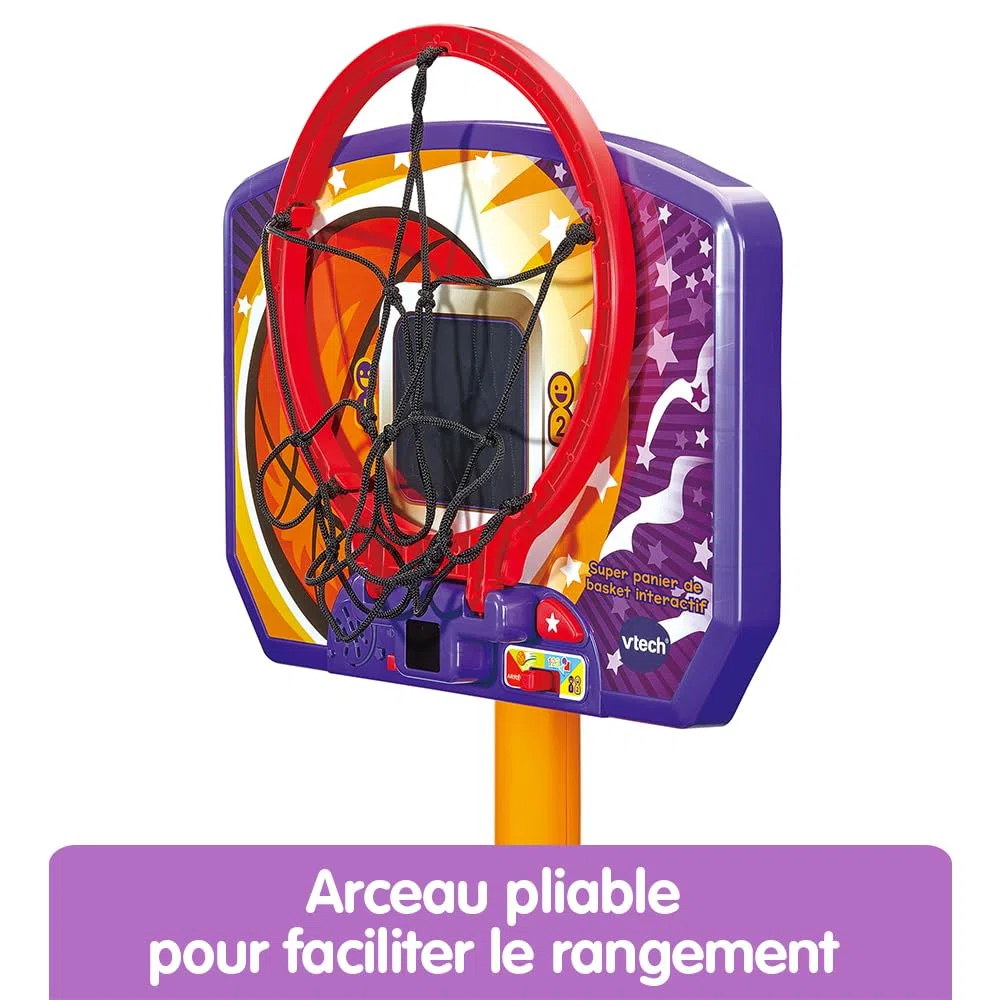 VTech - Super Panier de Basket Interactif, Jeu Basketball Enfant Électronique et Évolutif, Panier de Basket Intérieur, Hauteur Réglable 110-140 cm, Cadeau Enfant Dès 3 Ans - Contenu en Français