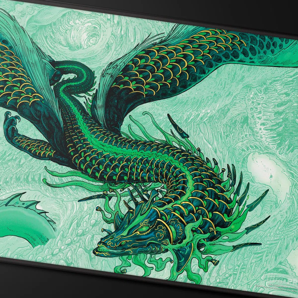 Ultra PRO - Tarkir Dragonstorm Teval, Arbiter of Virtue Tapis de jeu noir cousu pour Magic : The Gathering | Tapis de table de jeu, accessoire de jeu de cartes, tapis de jeu TCG, tapis de jeu de table