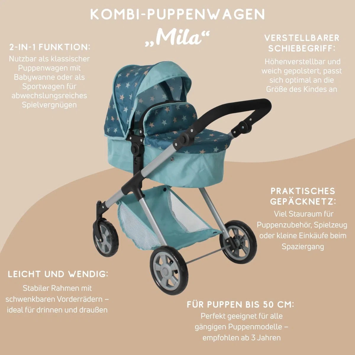 Bayer Chic 2000 Poussette Poupon 2en1 Mila | Évolutive & Ergonomique | Une poussette pour poupon 2en1 haut de gamme, saine et évolutive pour accompagner votre enfant durant des années.
